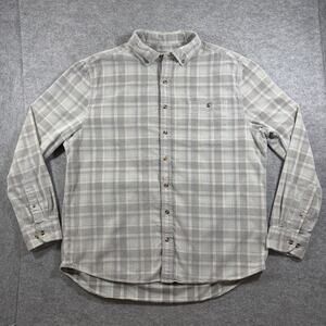 Southern Shirt Co Button Up Shirt Mens L Gray Teal Plaid Cotton Preppy Textured